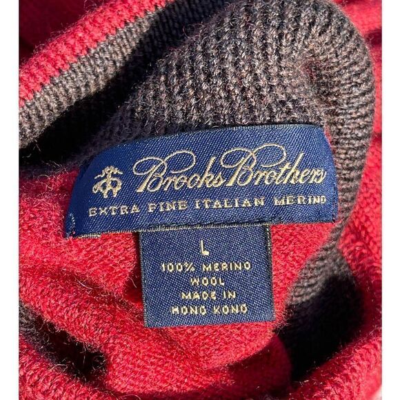 Brook Brothers Extra Fine Italian Merino Wool Red Black Turtleneck Size L - Picture 6 of 9